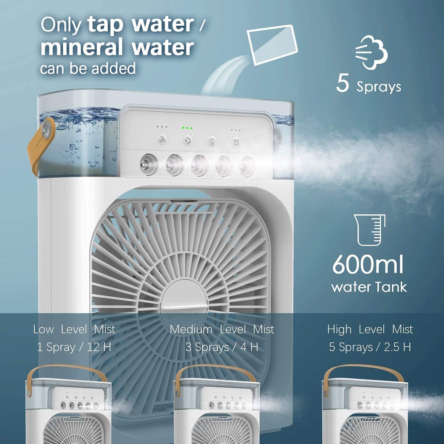 Portable Air Cooler Fan with Water Tank
