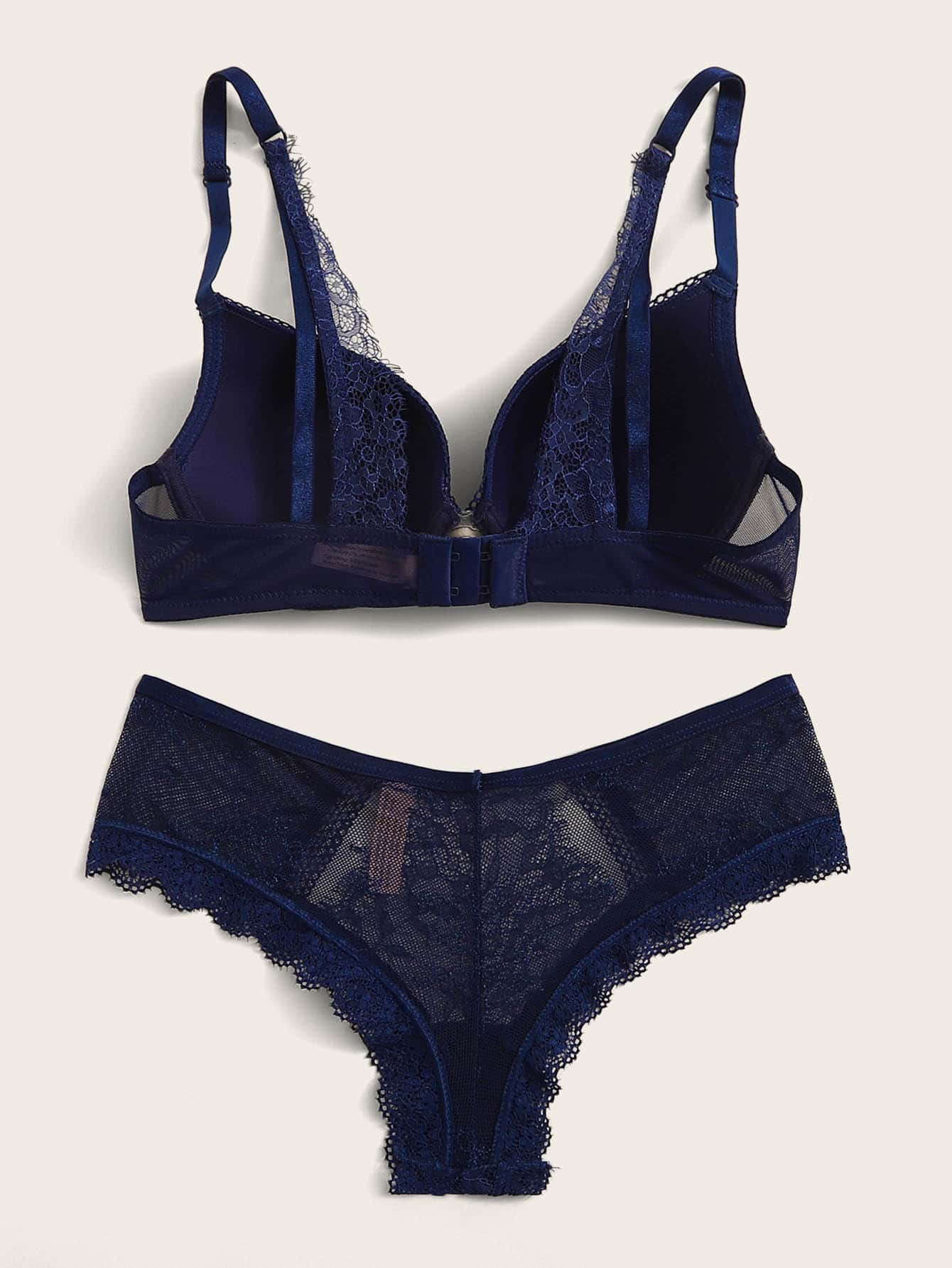 NAVY BLUE EYELASH LACE LINGERIE SET