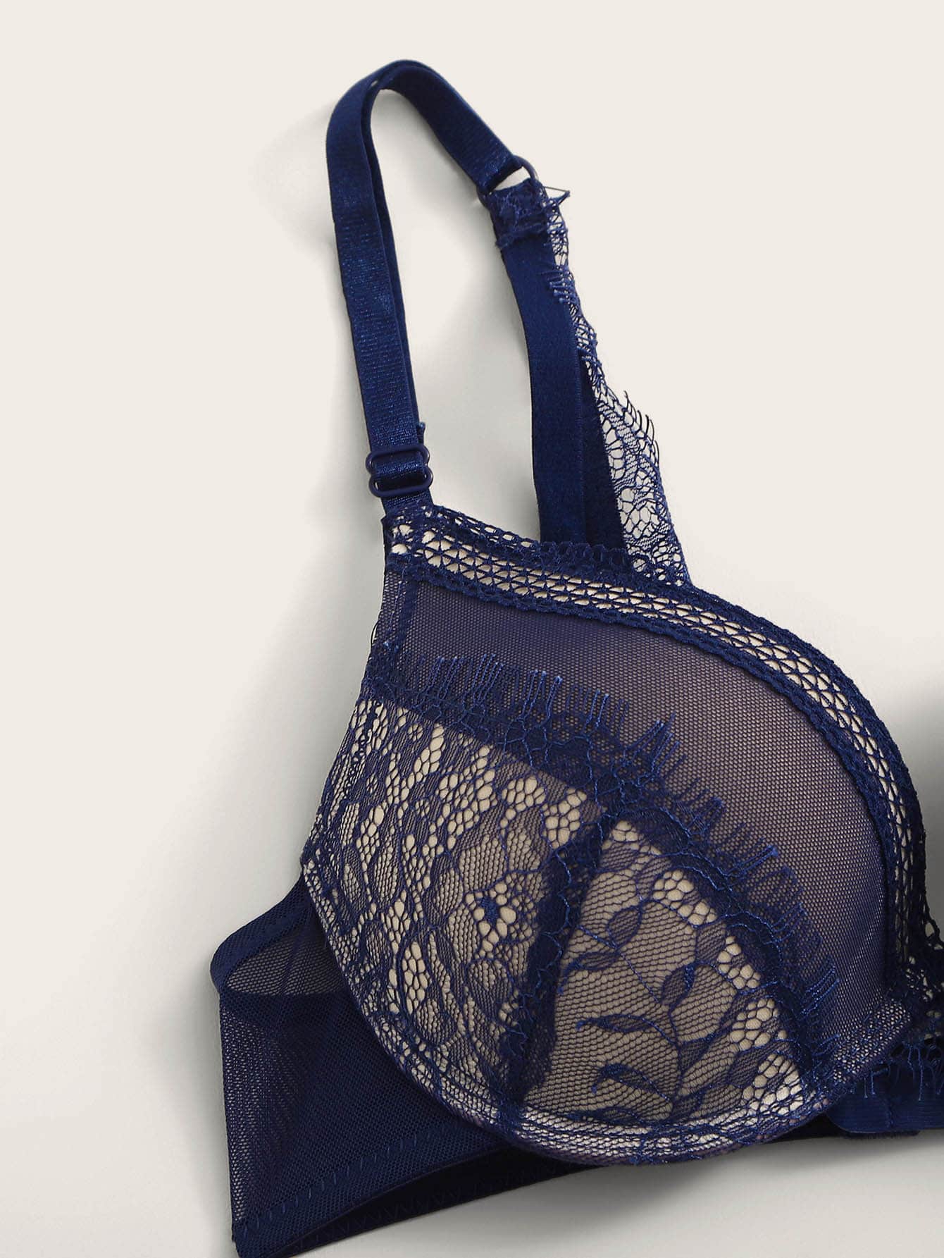 NAVY BLUE EYELASH LACE LINGERIE SET